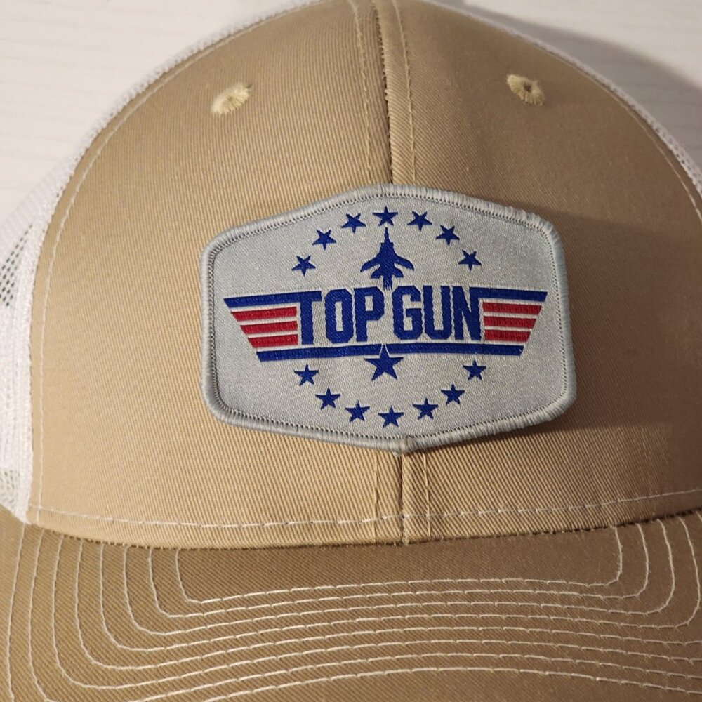 TOP GUN Khaki/White Mesh Snapback Trucker Hat.